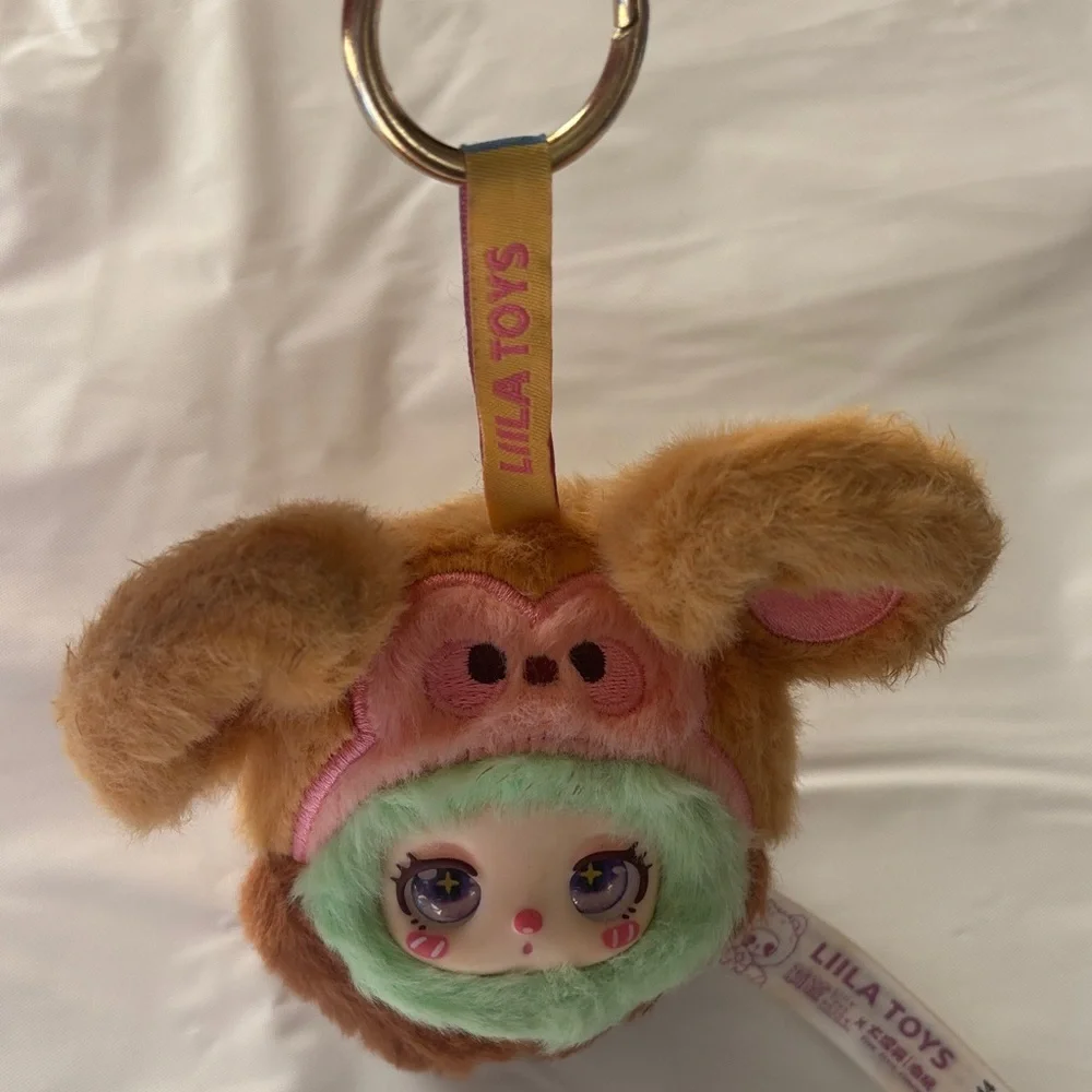 liila Lucky Cat Brown and Green Plush Keychain / Bag Charm